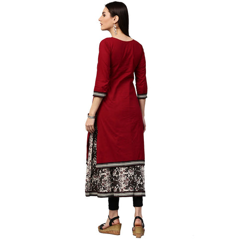 Maroon & white printed 3/4th sleeve cotton double layer kurta