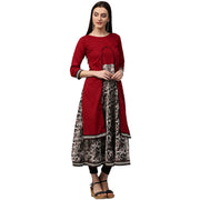 Maroon & white printed 3/4th sleeve cotton double layer kurta