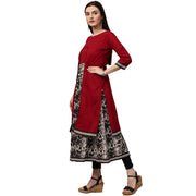 Maroon & white printed 3/4th sleeve cotton double layer kurta