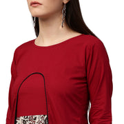 Maroon & white printed 3/4th sleeve cotton double layer kurta