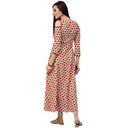 White printed 3/4th sleeve cold shoulder 3/4th sleeve cotton Anarkali kurta