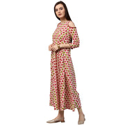 White printed 3/4th sleeve cold shoulder 3/4th sleeve cotton Anarkali kurta