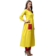 Yellow 3/4th sleeve cotton Anarkali kurta