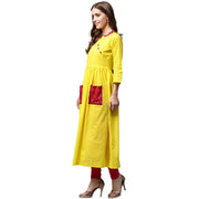 Yellow 3/4th sleeve cotton Anarkali kurta