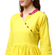 Yellow 3/4th sleeve cotton Anarkali kurta