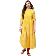 Yellow printed 3/4th Sleeve Cotton A-line kurta
