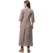 Off white and maroon printed 3/4th sleeve cotton A-line kurta