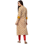 Yellow printed 3/4th Sleeve Cotton A-line kurta