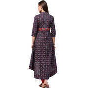 Blue printed 3/4th Sleeve Low high A-line kurta