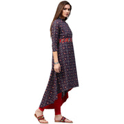 Blue printed 3/4th Sleeve Low high A-line kurta
