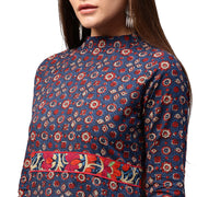 Blue printed 3/4th Sleeve Low high A-line kurta