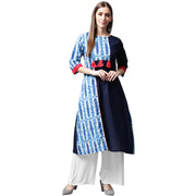 Blue printed 3/4th sleeve Cotton kurta