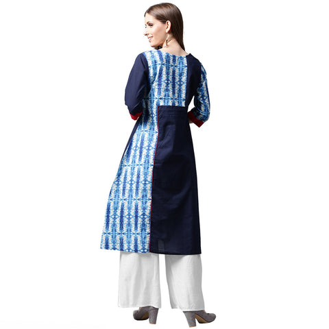Blue printed 3/4th sleeve Cotton kurta
