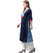 Blue printed 3/4th sleeve Cotton kurta