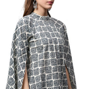Grey printed 3/4th sleeve cotton A-line kurta