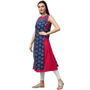 Pink & Blue printed sleeveless cotton double layer kurta