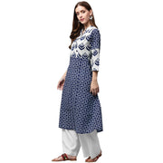 Blue printed 3/4th sleeve cotton A-line kurta