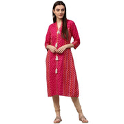Pink & Red printed 3/4th sleeve cotton Assymetric kurta