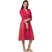Pink & Red printed 3/4th sleeve cotton Assymetric kurta