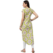 Green & Pink printed short sleeve cotton Assymetric kurta