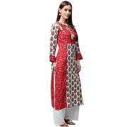 Red printed 3/4th sleeve Cotton kurta