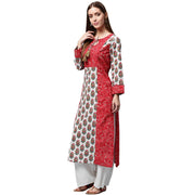 Red printed 3/4th sleeve Cotton kurta