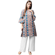 Grey printed 3/4th sleeve cotton A-line kurta