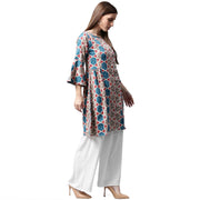 Grey printed 3/4th sleeve cotton A-line kurta