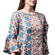 Grey printed 3/4th sleeve cotton A-line kurta
