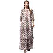 White printed 3/4th sleeve cotton kurta With printed Palazzo