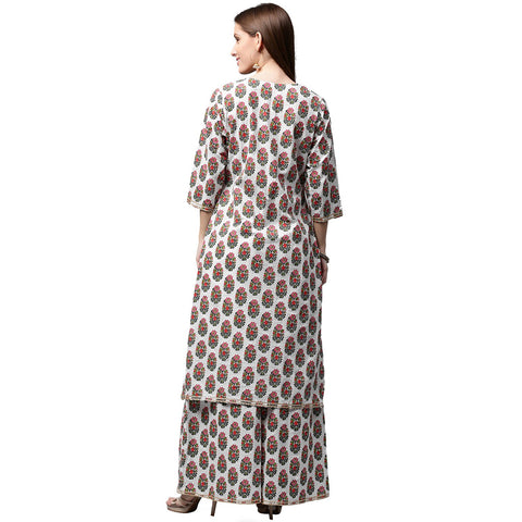 White printed 3/4th sleeve cotton kurta With printed Palazzo
