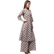White printed 3/4th sleeve cotton kurta With printed Palazzo