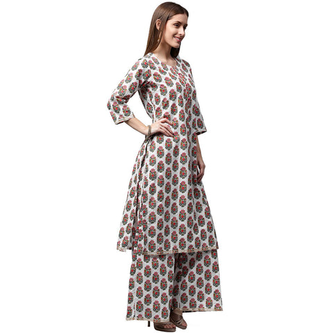 White printed 3/4th sleeve cotton kurta With printed Palazzo
