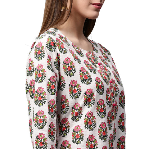 White printed 3/4th sleeve cotton kurta With printed Palazzo
