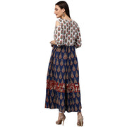 Blue printed 3/4th sleeve Cold shoulder cotton Anarkali kurta