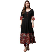 Black printed 3/4th Sleeve Cotton Anarkali kurta