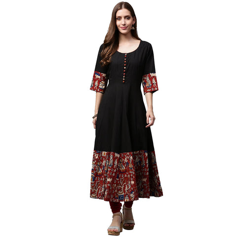 Black printed 3/4th Sleeve Cotton Anarkali kurta