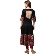 Black printed 3/4th Sleeve Cotton Anarkali kurta
