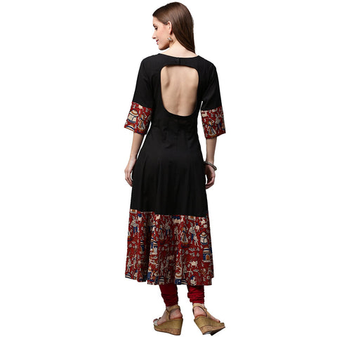 Black printed 3/4th Sleeve Cotton Anarkali kurta