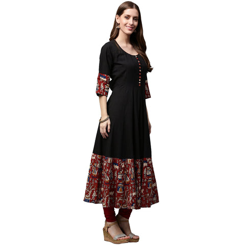 Black printed 3/4th Sleeve Cotton Anarkali kurta