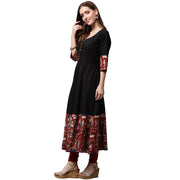Black printed 3/4th Sleeve Cotton Anarkali kurta