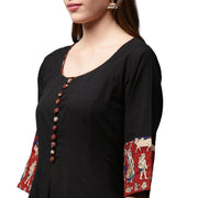 Black printed 3/4th Sleeve Cotton Anarkali kurta