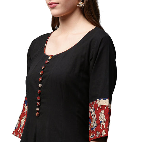Black printed 3/4th Sleeve Cotton Anarkali kurta