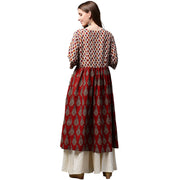 Red printed 3/4th sleeve cotton Anarkali kurta