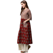 Red printed 3/4th sleeve cotton Anarkali kurta