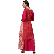 Red printed sleeveless cotton Assymetric kurta