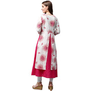 White printed 3/4th sleeve cotton double layer kurta