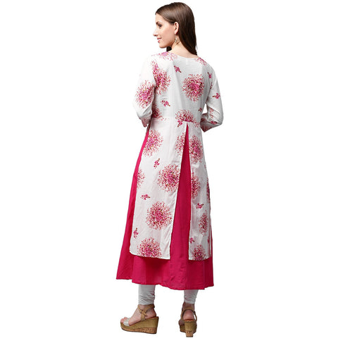 White printed 3/4th sleeve cotton double layer kurta