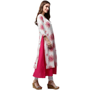 White printed 3/4th sleeve cotton double layer kurta