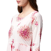 White printed 3/4th sleeve cotton double layer kurta